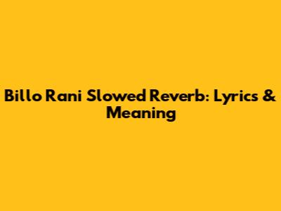 Billo Rani Slowed Reverb: Lyrics & Meaning